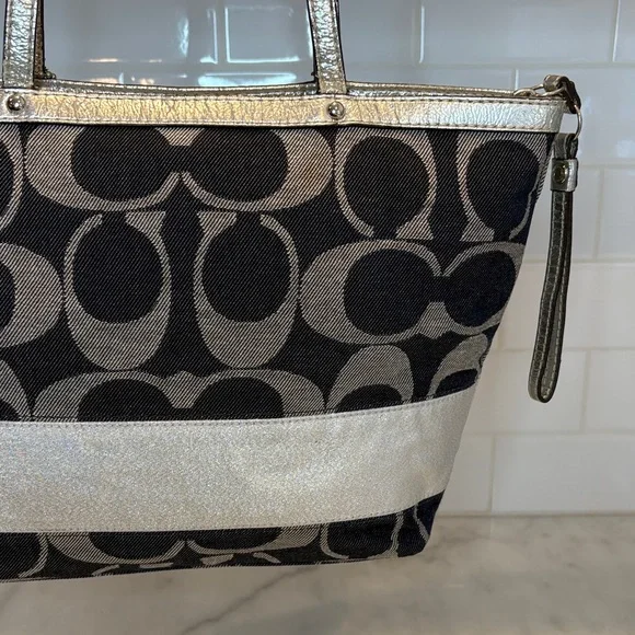 Coach Y2K Vintage Denim Jacquard Signature Stripe Tote